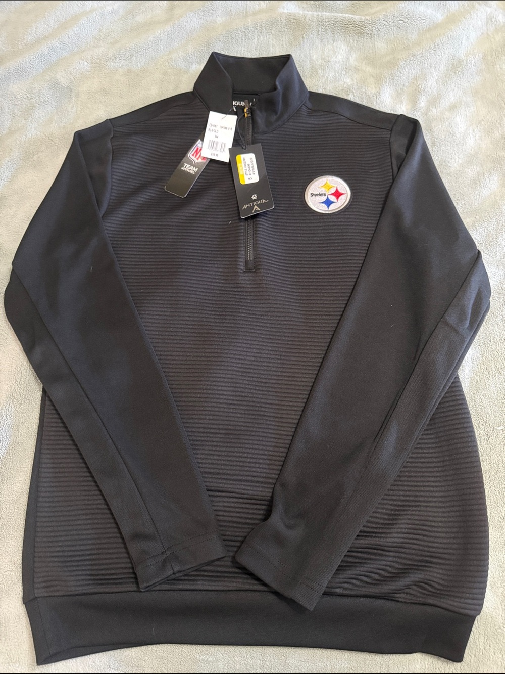 Antigua Black Quarter-Zip Lightweight Pullover with Steelers Logo